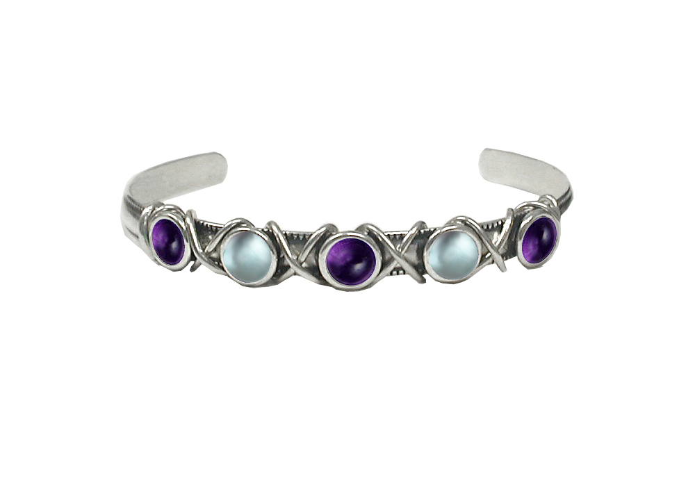 Sterling Silver Cuff Bracelet With Amethyst And Blue Topaz